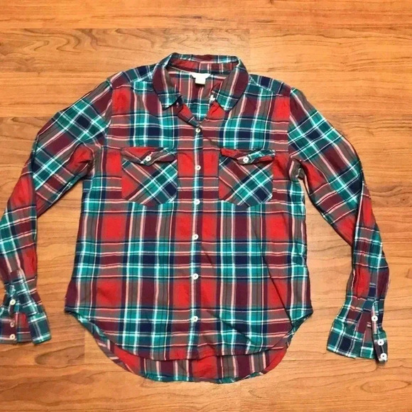 Forever 21 Red &‎ Green Flannel Button Down, Small - Picture 1 of 3